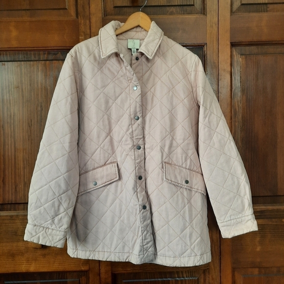 Joie light pink denim quilted snap front chore jacket - Picture 1 of 12